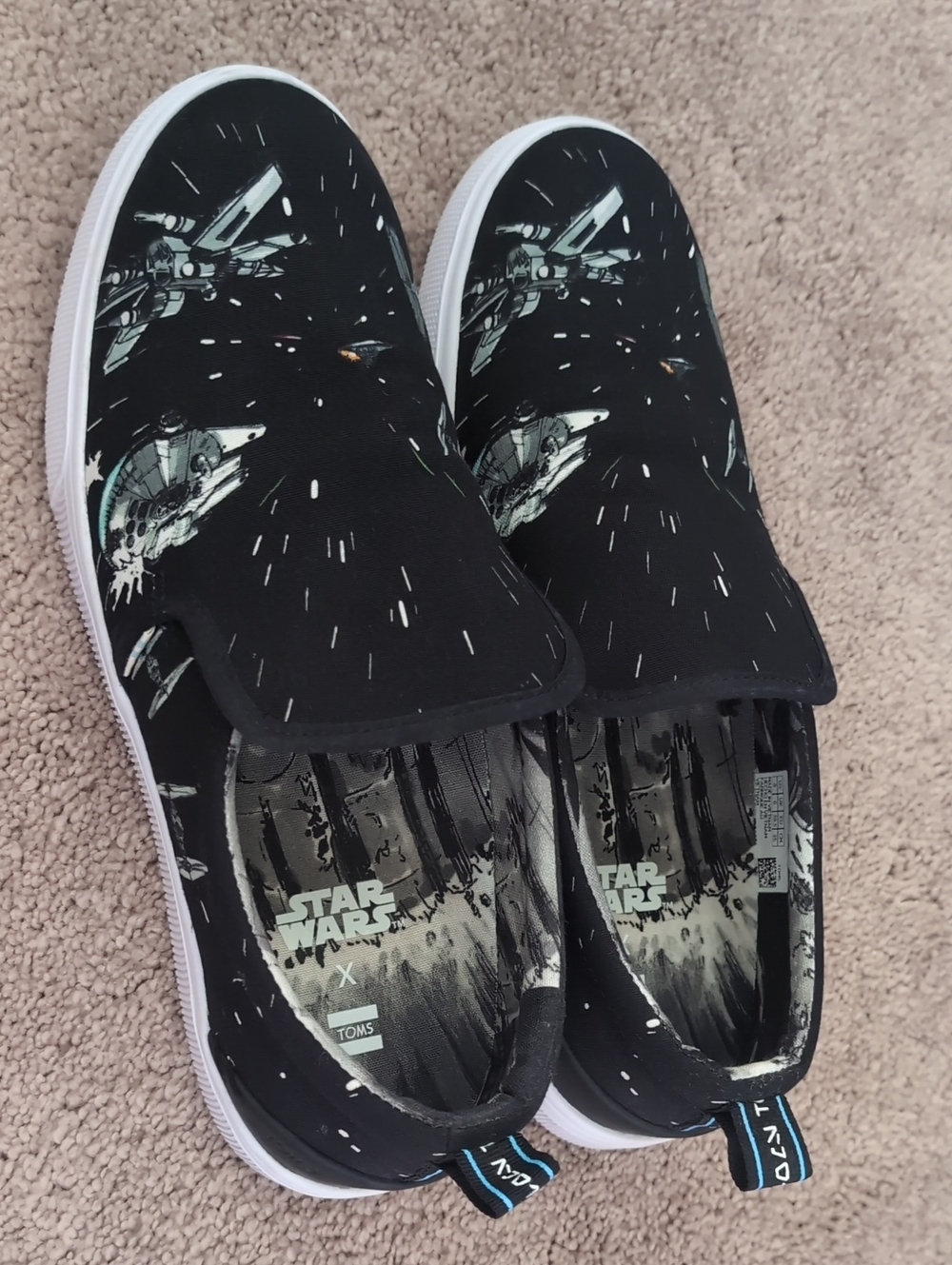 Star Wars Black Kids Slip-On Sneakers with Spacecraft Print